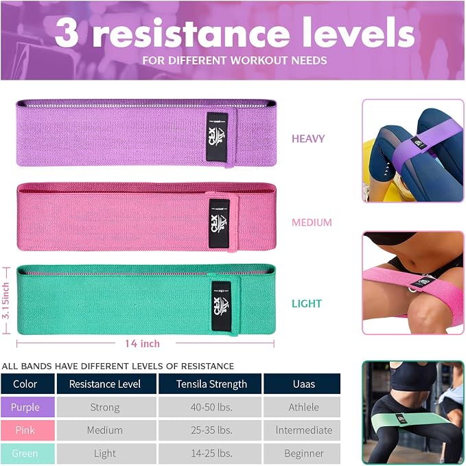 CFX Resistance Bands Set, Exercise Bands with Non-Slip Design for Hips & Glutes, 3 Levels Workout Bands for Women and Men, Booty Bands for Home Fitness, Yoga, Pilates