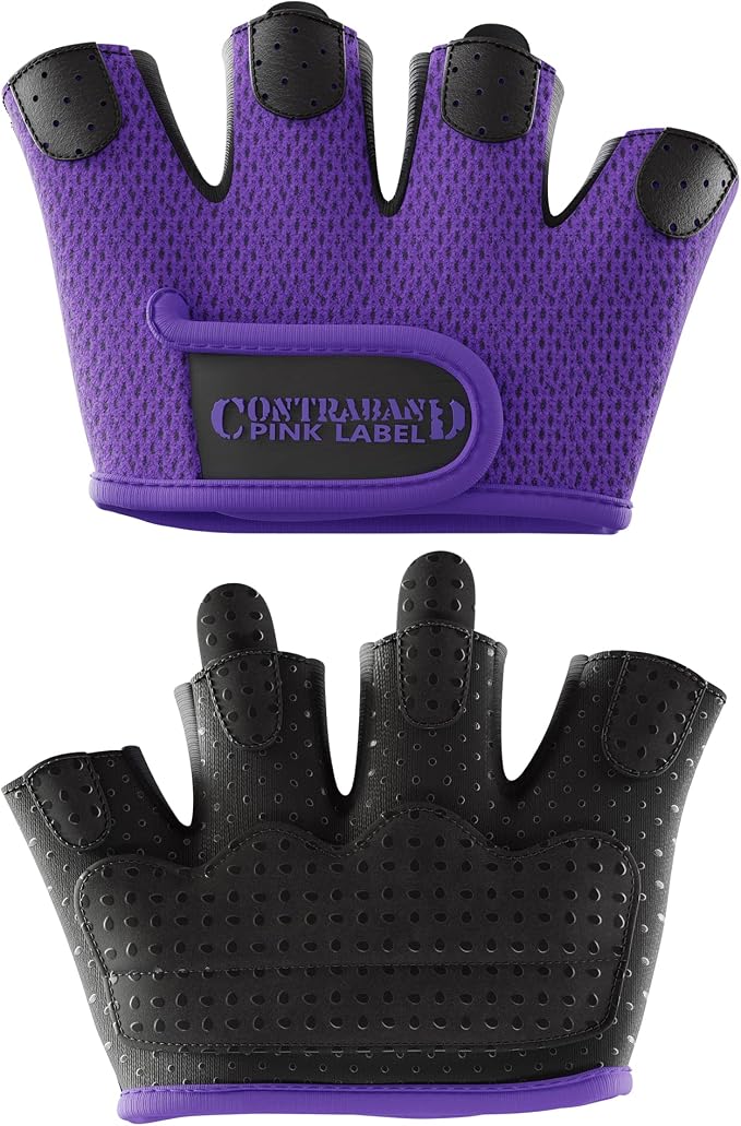 Contraband Pink Label 5537 Womens Micro Weight Lifting Gloves w/Grip-Lock Silicone Padding (Pair) - Minimalist Half Gloves - Apple Watch Friendly