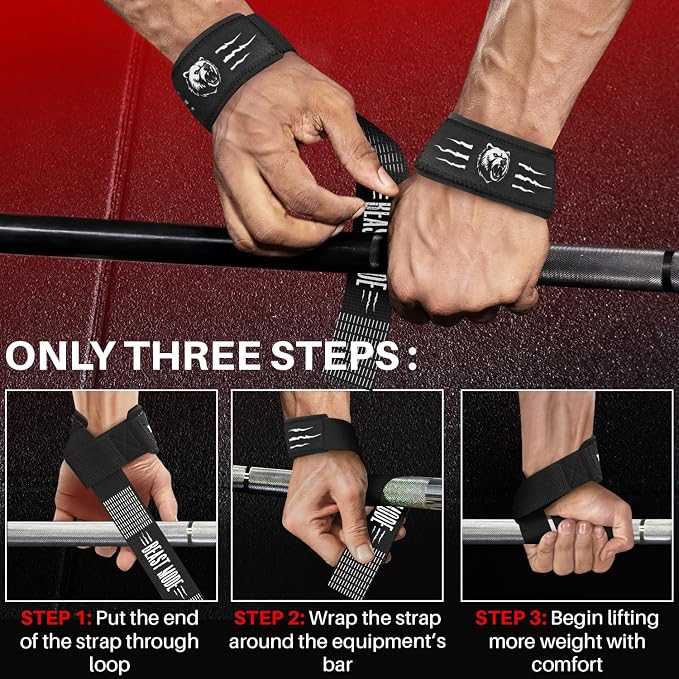 TECEUM Neoprene Padded Cotton Lifting Straps for Weightlifting, 1 Pair
