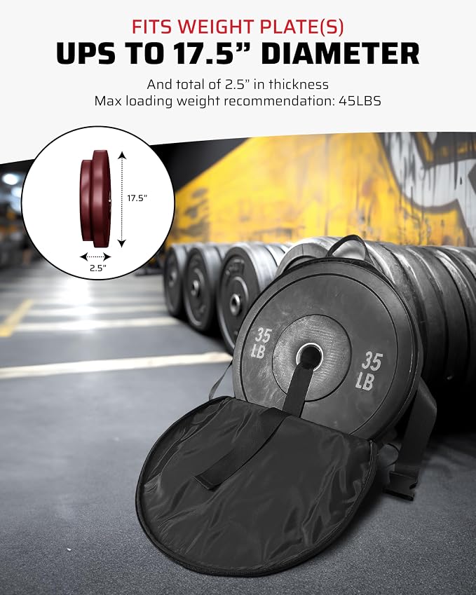 THEFITGUY Weighted Backpack for Gym Plate - for Pushups, Pullups, Squats | Fits Up to 17.5” Diameter, 2.5” Thick Plate, Wear on Back or Front, Padded Straps & Secure Buckles - For Home & Gym