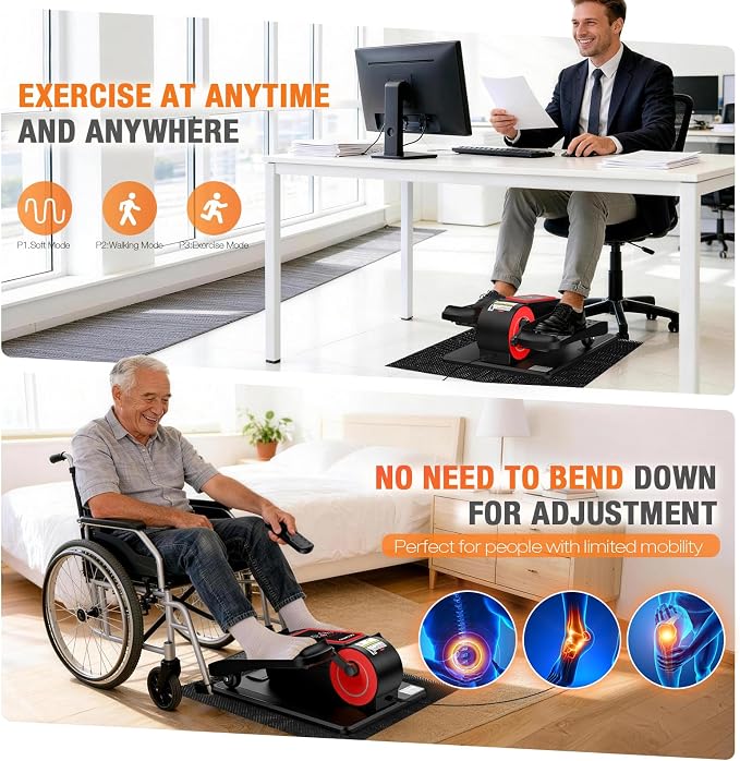 Under Desk Elliptical Machine, Electric Elliptical Leg Exerciser for Senior | Quiet and Compact Electric Seated Pedal Exerciser for Home with Monitor, Remote Control and 12 Adjustable Speeds