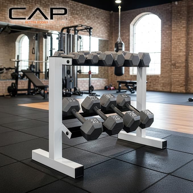 Cap 24-Inch Dumbbell Storage Rack for Home Gym, 2-Tier Heavy-Duty Weight Rack for Hex Dumbbells, Space-Saving Steel Free Weight Organizer Stand, Holds 5lb - 25lb Pairs