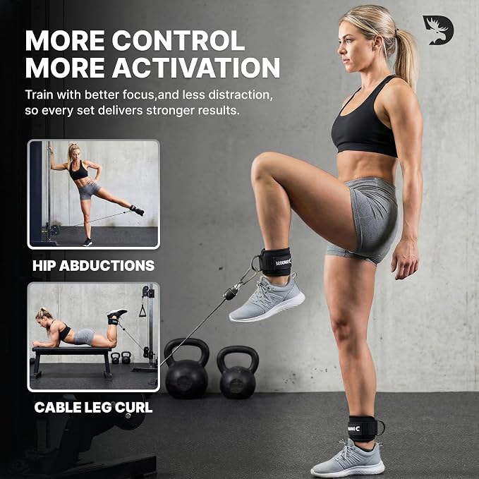 DMoose Ankle Strap for Cable Machine - One Size Fit with Premium Padding, Workout Kickback Ankle Cuffs, Ankle Bands for Working Out, Booty Workouts, Leg Extension, Hip Abductors & Lower Body Exercises