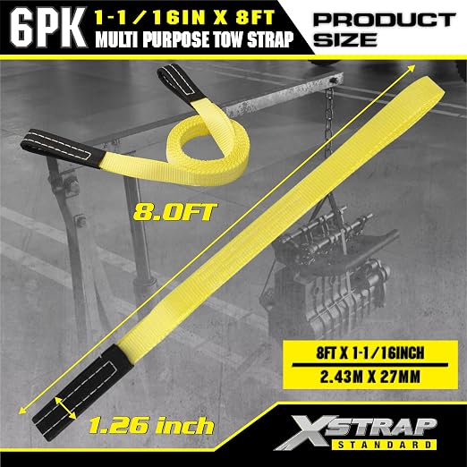 XSTRAP STANDARD 6PK 1"x8' Lift Sling Straps Wear Guard End Heavy Duty Strap | 4,000 lbs Break Strength Lifting Straps with 2 Reinforced Loops for Tree Saver Lifting Furniture Appliances Machine, hoisting
