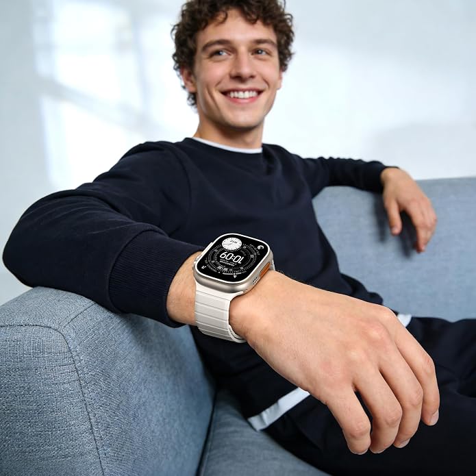 SNBLK Magnetic Band Compatible with Apple Watch Bands for Men 44mm 45mm 46mm 49mm 42mm 41mm 40mm 38mm Women, Secure Silicone Sport Loop Magnet Strap for iWatch Ultra 3 2 1 SE Series 11 10 9 8 7 6 5 4