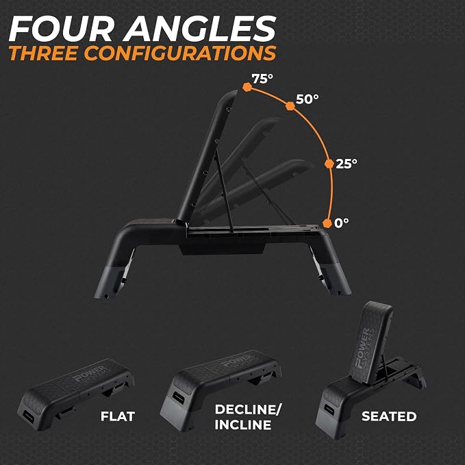 Power Systems Step Bench & Weight Bench | Aerobic Platform & Plyo Box for Cardio, Strength | Commercial Grade Full Body Home Gym Stepper | Adjustable Multifunctional Deck & Resistance Band Clips