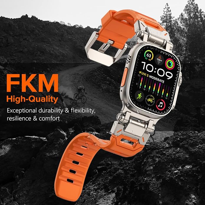 WINGLE FKM Rubber Bands for Apple Watch Band Ultra 3/2/1 Band Ultra 49mm Series 11 10 46mm 45mm 44mm 42mm SE 3/2/1 9 8 7 6 5 4 3 Men, Military Rugged Metal Connector Silicone Apple iWatch Sport Bands