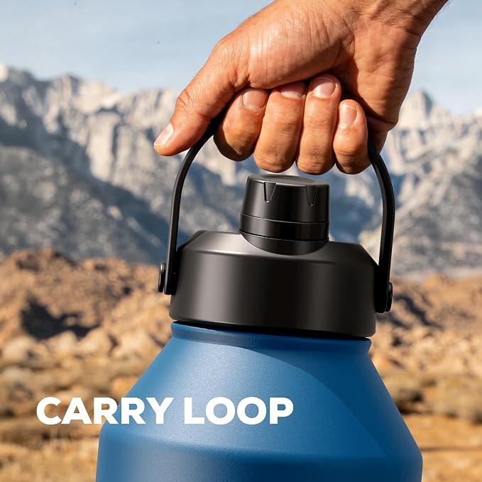 POWCAN 64 oz Insulated Water Bottle with 2-in-1 Straw Spout Lid, Leakproof, Carrier Bag, Shoulder Strap, Keep Cold 48H, Half Gallon Stainless Steel Water Jug for Men, Sports, Camping, Fitness (Indigo)