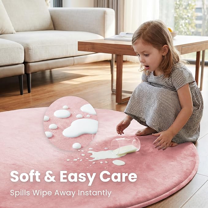 Baby Play Mat for Floor,Large 79in Round Mat for Toddler,Infant,Kids,1.3" Thick Non-Slip Nursery Rug,Water Repellent Soft Padded Activity Mats for Tummy Time, Crawling,Playroom(Pink)