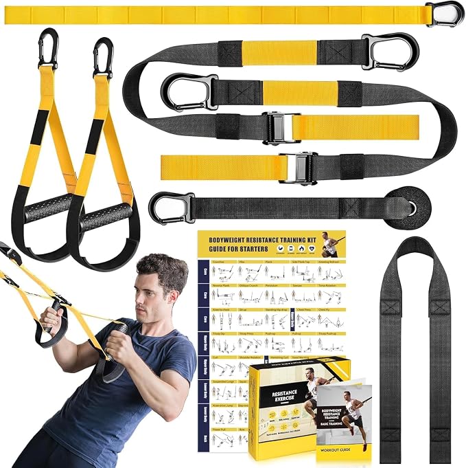 Home Resistance Training Kit, Resistance Trainer Exercise Strap with Poster | Includes Handles, Door Anchor and Carrying Bag for Home Gym, Bodyweight Resistance Workout Straps for Indoor & Outdoor