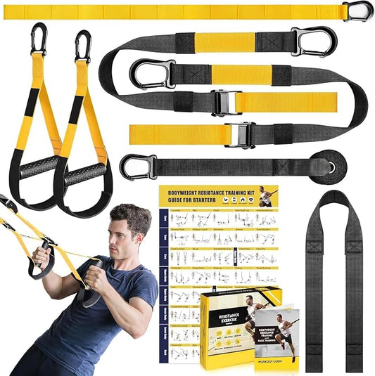 Home Resistance Training Kit, Resistance Trainer Exercise Strap with Poster | Includes Handles, Door Anchor and Carrying Bag for Home Gym, Bodyweight Resistance Workout Straps for Indoor & Outdoor