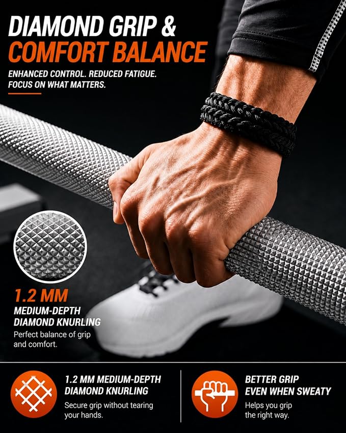 7ft Olympic Barbell 20kg/44Lbs, 1000LB/1500LB Weight Capacity, 190K PSI High Tensile Strength Weightlifting Bar with 2-Inch Sleeves & 8 Needle Bearings for Home Gym Strength Training