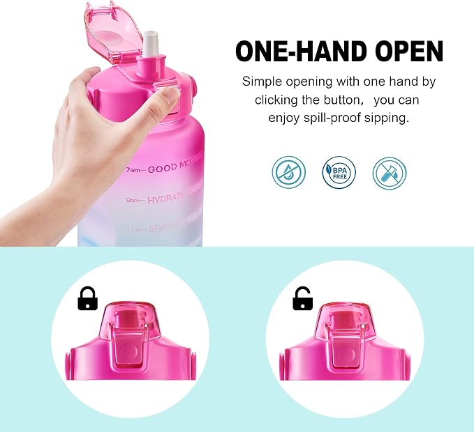EYQ 64oz/128oz Leakproof Free Drinking Water Bottle with Motivational Time Marker BPA Free for Fitness, Gym and Outdoor Sports