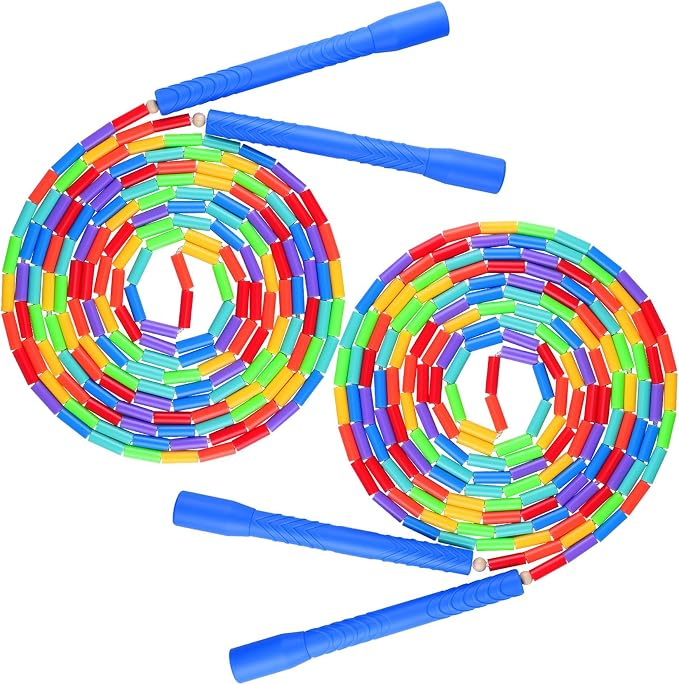 16.5FT Double Dutch Jump Ropes for Adults Kids 2-PACK | Rainbw Long Jump Rope, 1” Beaded Jump Rope for Fitness, Segmented Skipping Ropes for Exercise Training, Tangle-Free