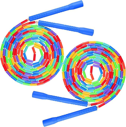 16.5FT Double Dutch Jump Ropes for Adults Kids 2-PACK | Rainbw Long Jump Rope, 1” Beaded Jump Rope for Fitness, Segmented Skipping Ropes for Exercise Training, Tangle-Free
