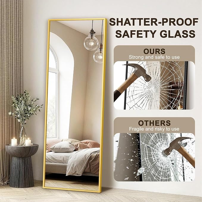 FICTOR Full Length Mirror with Stand, Floor Standing Mirror, 70"x24", Gold | HD Shatterproof Glass, Free-Standing or Wall-Mounted, Full Body Mirror for Bedroom, Living Room, Dressing Room, Entryway