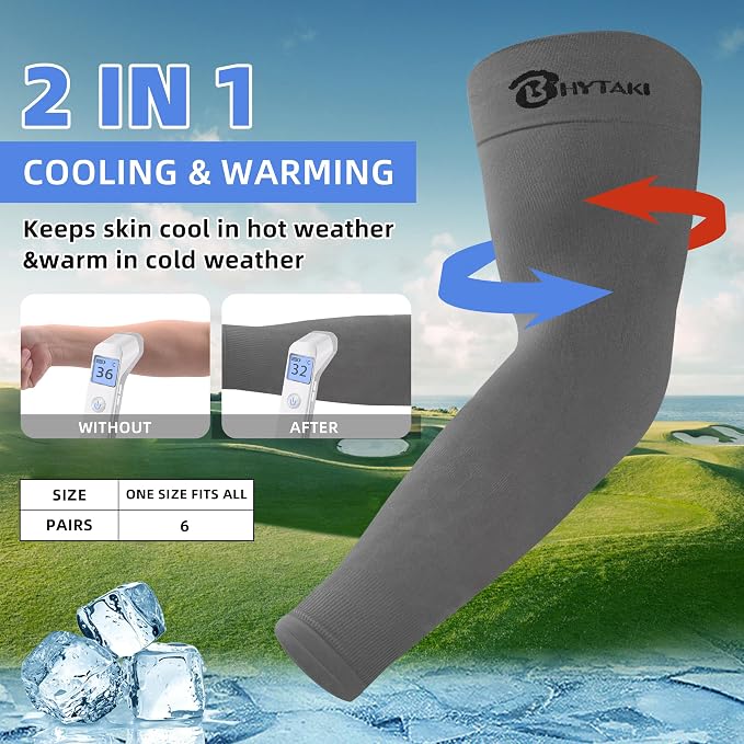 BHYTAKI UV Sun Protection Arm Sleeves, UPF 50 Sports Cooling Arm Compression Sleeves for Men Women Teenager