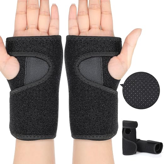 2 Pcs Wrist Brace for Carpal Tunnel Night Sleep Support Adjustable Wrist Splint with Splints Stabilizer for Tendonitis Sprains Pain Relief for Women Men Right Left Hand(Breathable Style,Black)