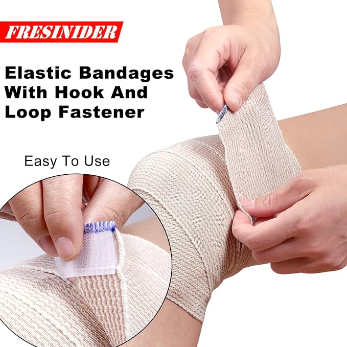 FRESINIDER Premium Elastic Bandage Wrap 7 Pack Mix 2,3,4,6 Inch Hook & Loop | Assorted-Width Cotton Compression Set Covers Wrist, Ankle, Knee and Thigh; Secure Ends for Sports, First Aid and Recovery.