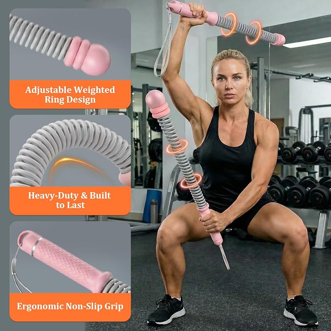 2pcs Adjustable Ropeless Weighted Cordless Battle Ropes for Home Gym(Pink) | Portable Exercise Training Rope for Indoor and Outdoor Home Gym Workout, Adjustable Weighted Cordless Ropeless Battle Ropes