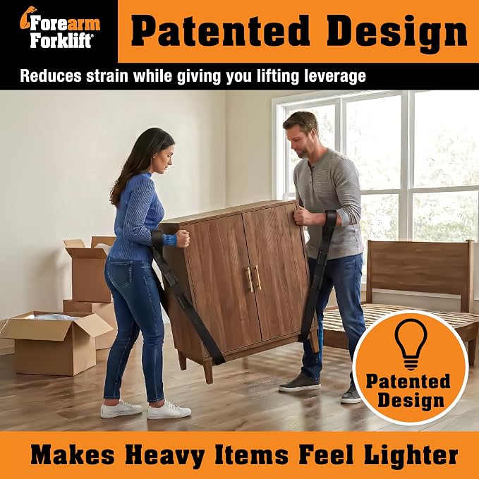 Forearm Forklift Furniture Moving Straps – 2-Person Lifting Strap for Moving Furniture, Appliances, Heavy Duty Carrying for Heavy Objects up to 800 lbs, Jet Black