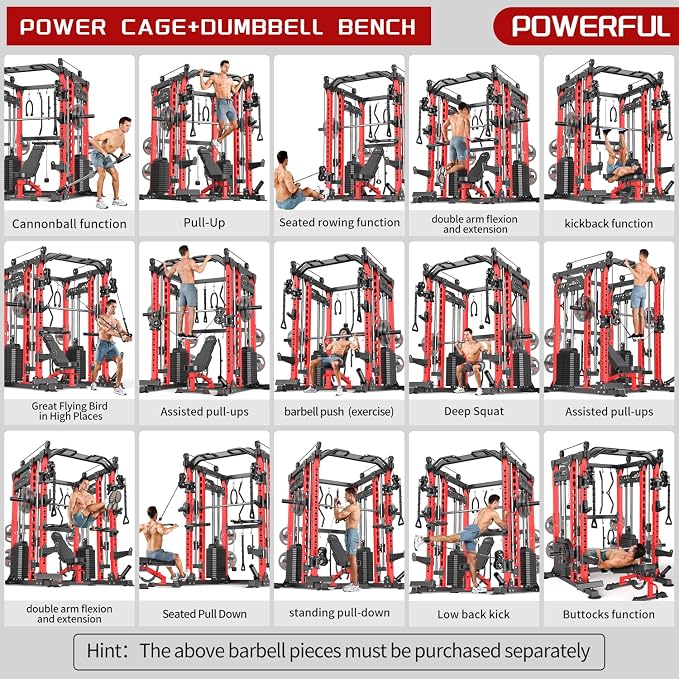 XGSW Smith Machine with Weight Stack, Multi-Function Squat Rack Power Cage with Cable Crossover System, for Home Gym