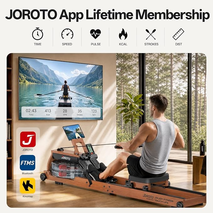 JOROTO Water Rowing Machines for Home, Foldable Rowing Machine with 400LBS Weight Capacity, Dedicated Monitor & Bluetooth APP, Large Water Tank & Comfortable Seat for Immersive Water Rower