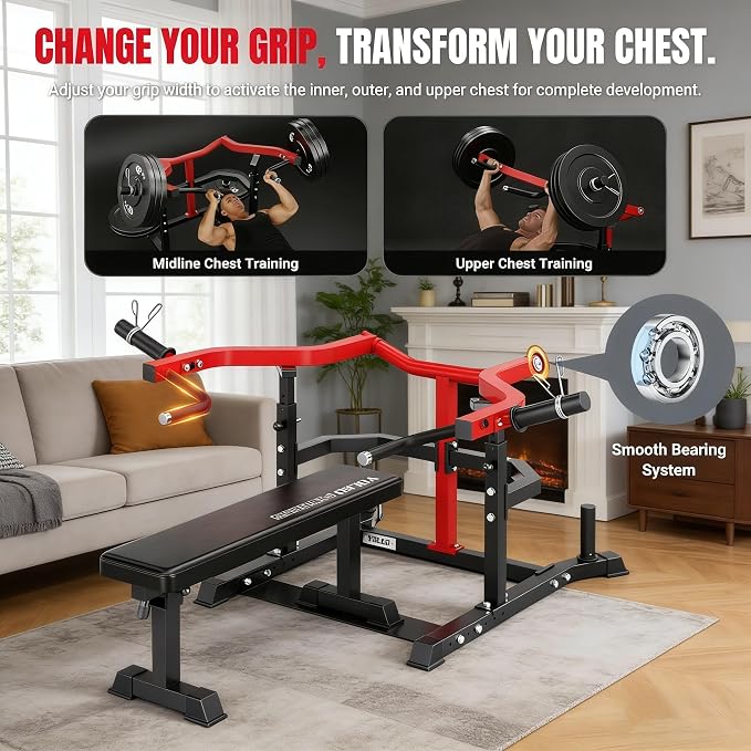 YOLEO Chest Press Machine, 1100LBS Bench Press Machine with Separate Press Station & Adjustable Weight Bench, Independent Converging Arms