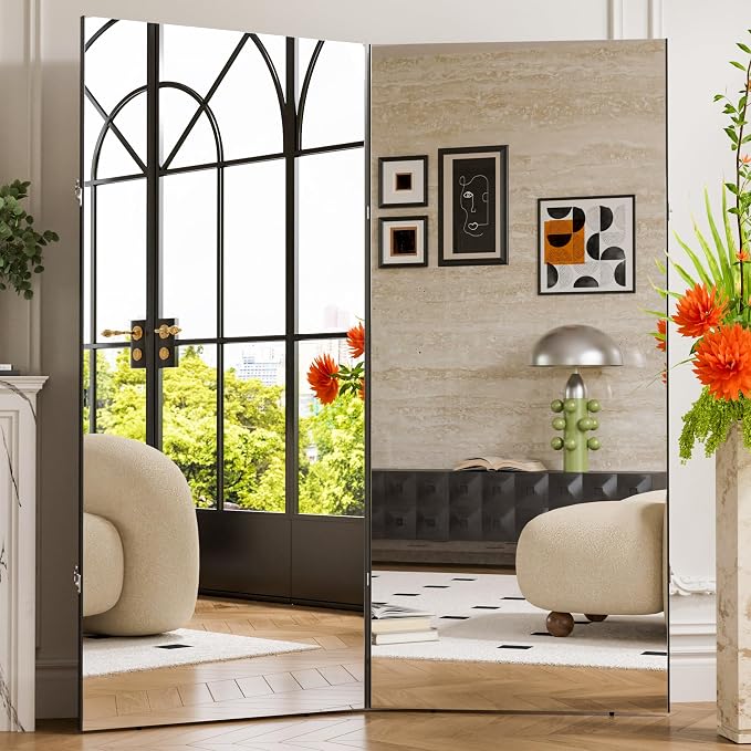 NanoMirror Space-Saving 360° Folding Full Length Mirror, 71" x 63" Ultra-Large Wall Mounted Shatterproof Foldable Design for Home Gym, Yoga, Dance, Fitness Studio, Black