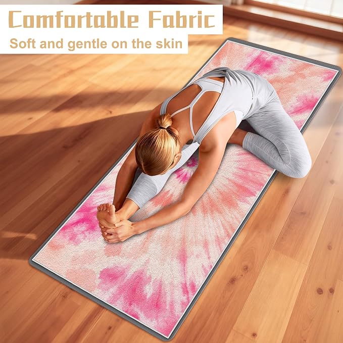 Yoga Mat Towel Non Slip Ultra-Absorbent Hot Yoga Towel, Super Stylish Printed Sweat Hot Yoga Towel, Ideal for Home, Workouts, Pilates, Yoga, 72 x 27in, Orange & Pink Tie Dye