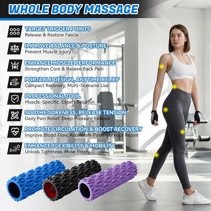 Foam Roller for Deep Tissue Massager High Density Massage Roller | Diamond-Shaped Texture, Myofascial Release, Deep Tissue Muscle Massage Trigger Point Back Roller for Fitness (15" Black)
