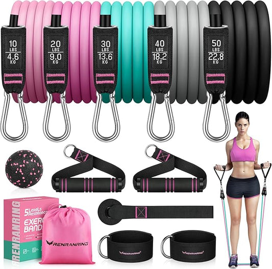 RENRANRING Resistance Bands for Working Out, 150LBS Exercise Bands, Workout Bands, Resistance Bands Set with Handles for Men Women, Legs Ankle Straps