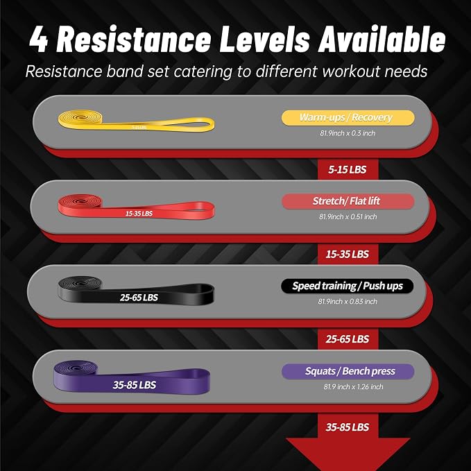 Resistance Bands for Working Out, 4-Level Pull Up Assistance Bands, Exercise Bands for Women & Men, Stretch Workout Bands for Full-Body Training, Fitness, Physical Therapy, Pull Up Bands at Home, Gym