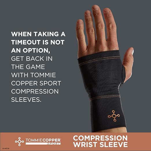 Tommie Copper Wrist Compression Sleeve, 15-20 mmHg (L/XL, Black) | 15-20 mmHg | 4D Stretch | Copper Znergy | Non-Slip Fit