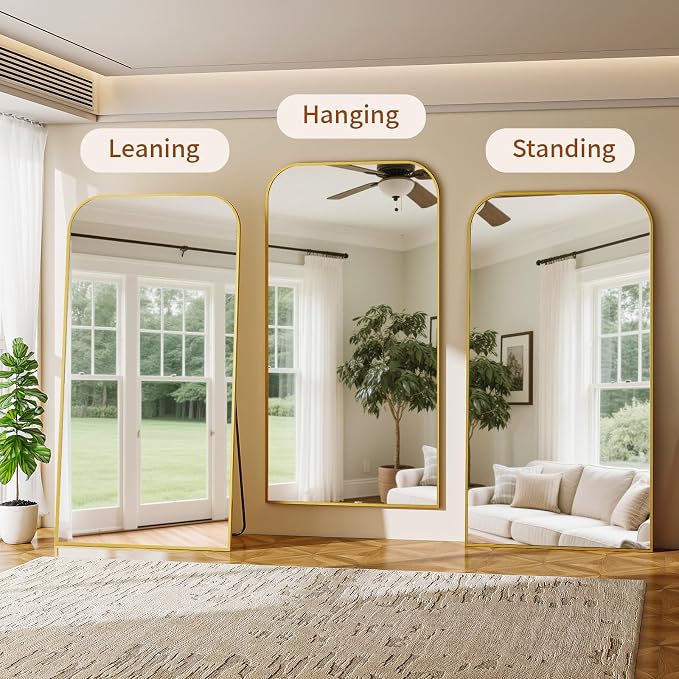Oversized Full Length Mirror 86"x40" Arched Floor Standing Mirror | Large Full Body Mirrors with Stand - with Aluminum Frame for Bedroom Living Room, Gold