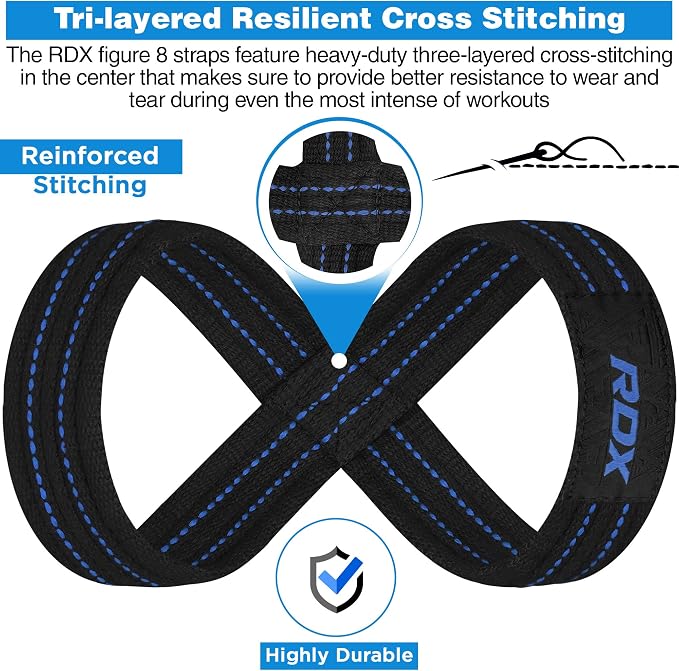 RDX Weight Lifting Straps Figure 8, Anti Slip Strap with Cuffs Wrist Support for Gym Workout Deadlift Powerlifting Bodybuilding Weightlifting, Fitness Strength Training, Hand Bar Grip for Men