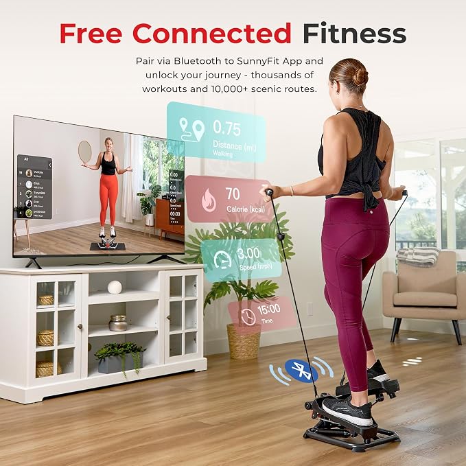 Sunny Health & Fitness Mini Stepper w/LCD Monitor & Adjustable Step Height | Fully Assembled, Stable Frame Design, Home Cardio Training, Hydraulic Stepper, Fits Everywhere, Resistance Bands Option