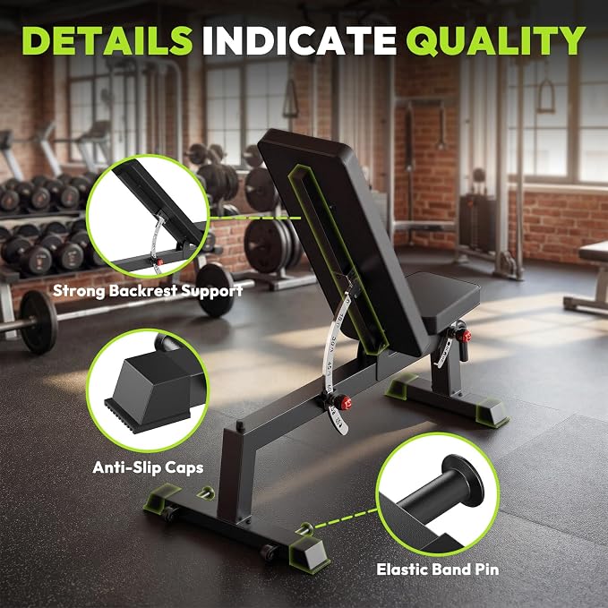 HANDBODE Adjustable Weight Bench, 1500 lb Incline Workout Bench, Home Gym | 0 To 85 Degree Backrest, Three Seat Angles, Steel Frame, Wheels And Handle, Foldable Storage, Chest Presses, Dumbbell Rows