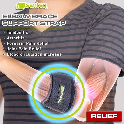 Elbow Brace Support Strap - Forearm Compression Sleeve, Tennis Elbow Brace for Men and Women, Fit Wrap Band for Weightlifting, Tennis, Golf Pressure Relief & Sports Injury Recovery, 2ct, 1-Pack