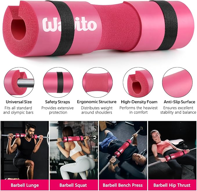WALITO 8Pcs Barbell Pad Set for Hip Thrust - Squat Pad,Gym Accessories for Women with Bar Bad,Bench Press, with Gym Ankle Straps,Resistance Bands for Working Out,Lifting Strap,Carry Bag