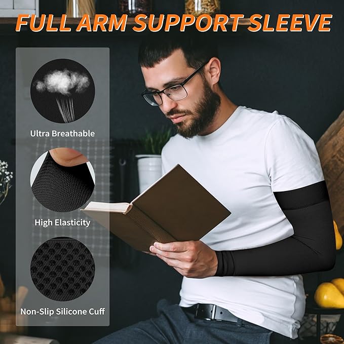 Hiball Lymphedema Medical Compression Arm Sleeve for Men Women, 20-30 mmHg Graduated Compression Full Arm Support with Silicone Band, Long Circulation Pressure Arm Brace for Arthritis, Bursitis, Edema