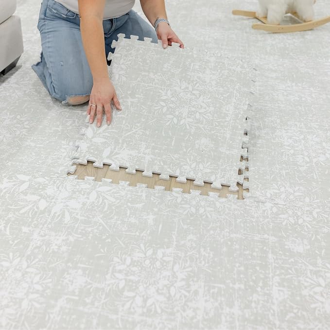 Little Landings Baby Play Mat for Floor - Eden (6x8ft) - Premium EVA Foam Play Mat for Babies & Toddlers (Ages 0-5+) - Non-Toxic Playmat for Tummy Time, Crawling & Playroom - Stylish & Comfortable