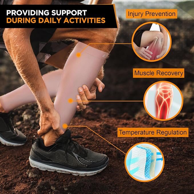 Doc Miller Compression Calf Sleeve for Men & Women, Premium Medical Grade, 15-20mmHg Graduated Support for Running, Calf Tear, Shin Splints, Knee High, Calf Sleeves, 1 Pair