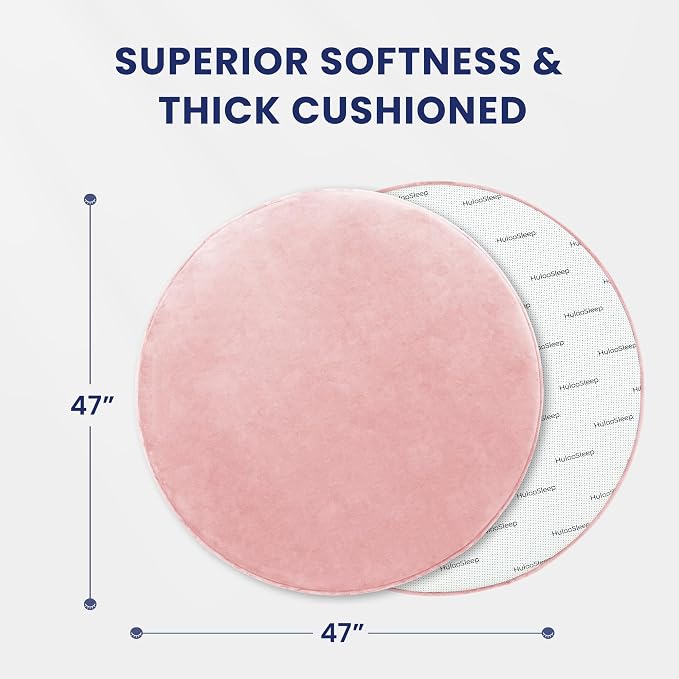 Baby Play Mat for Floor,1.3" Thick Elasti-Foam 47in Round Mat for Tummy Time,Non-Toxic Certified Water Repellent Soft Coral Velvet for Toddler,Infant,Kids,Non-Slip Backing Safe for Crawling(Pink)