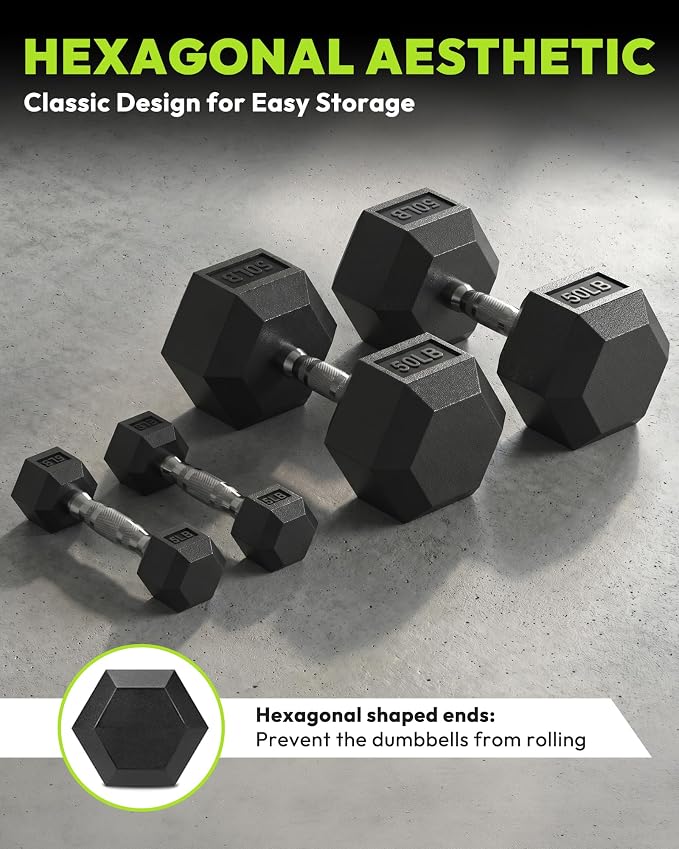 HANDBODE Dumbbell Set with Rack, Rubber Coated Fixed Dumbbells 390-790 lbs | Heavy Duty Hexagonal Weights, Non-Roll Hexagon Shape for Stability, Home Gym Strength Training Equipment