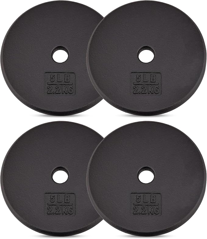 Yes4All Standard Weight Plates, 1-Inch Cast Iron Barbell Weights, Wide Range 5–50 LB, Ideal for Strength Training & Workout Routine, Available in Single, Pair & Set of 4