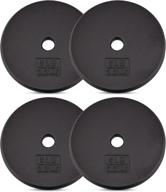 Yes4All Standard Weight Plates, 1-Inch Cast Iron Barbell Weights, Wide Range 5–50 LB, Ideal for Strength Training & Workout Routine, Available in Single, Pair & Set of 4