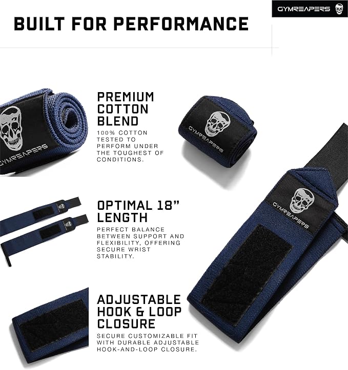 Gymreapers Weightlifting Wrist Wraps (IPF Approved) Professional Quality Wrist Support with Heavy Duty Thumb Loop - Best Wrap for Powerlifting Competition, Strength Training, Bodybuilding