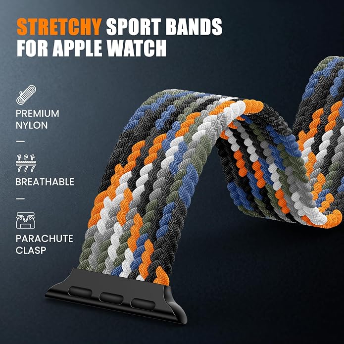 Elastic Sport Band for Apple Watch Ultra 3/2/1 Bands 49mm 46mm 45mm 44mm 42mm 41mm 40mm 38mm Men Women, Adjustable Parachute Buckle Nylon Fabric Wristband for iWatch Series 11 10 SE 9 8 7 6 5 4 3