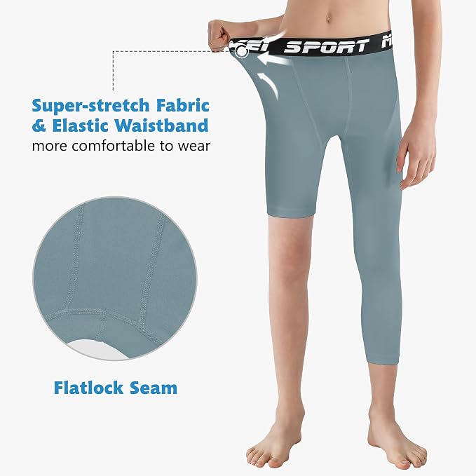 MIVEI One Leg Compression Tights Youth Boys Basketball Leg Sleeve | Kids Compression Pants Girls' Single Leg Tights 3/4 Leggings for Baseball Softball Soccer Running Football, Sports Base Layer